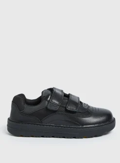 Magic Feet Black Leather Twin Strap Trainers 10 Infant