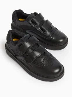Magic Feet Black Leather Wide Fit Twin Strap Trainers 13 Infant