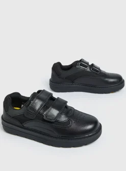 Magic Feet Black Leather Twin Strap Trainers 10 Infant