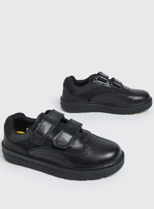 Magic Feet Black Leather Twin Strap Trainers 10 Infant