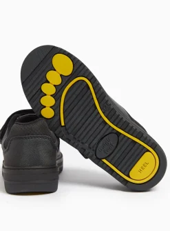 Magic Feet Black Leather Wide Fit Twin Strap Trainers 13 Infant