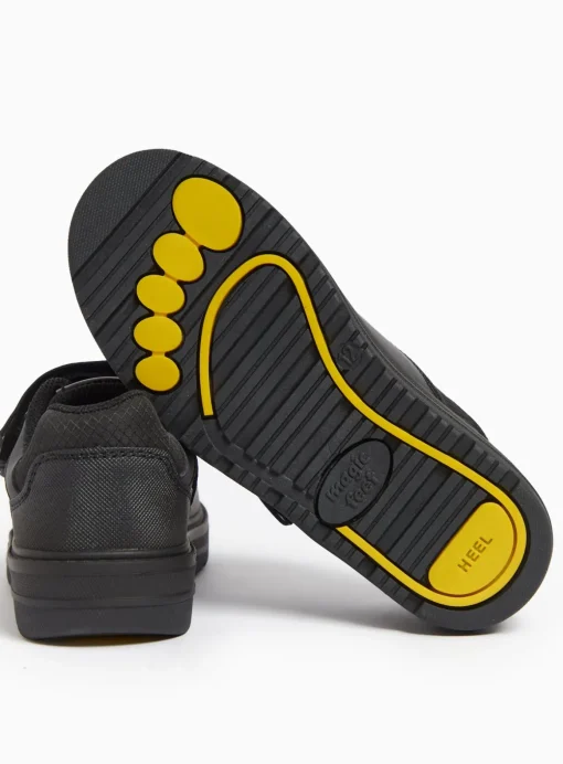 Magic Feet Black Leather Wide Fit Twin Strap Trainers 13 Infant