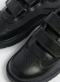 Magic Feet Black Leather Twin Strap Trainers 10 Infant