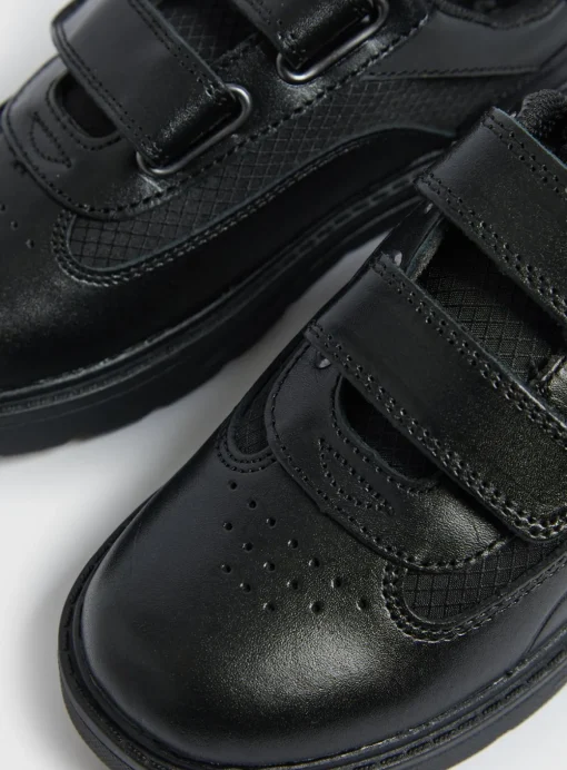 Magic Feet Black Leather Twin Strap Trainers 10 Infant