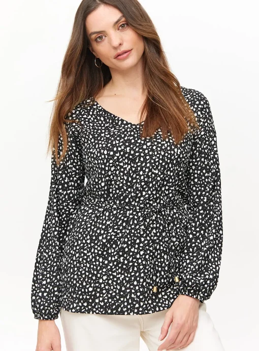 Mark Making Print V Neck Long Sleeve Tunic Top 10