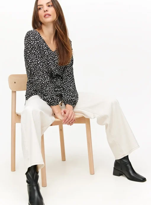 Mark Making Print V Neck Long Sleeve Tunic Top 10