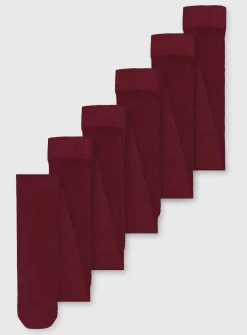 Maroon Cotton-Rich Tights 5 Pack - 5-6 years