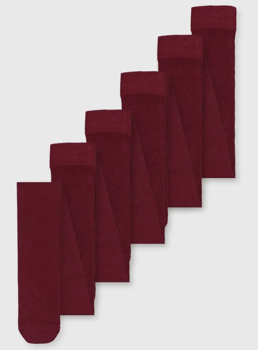 Maroon Cotton-Rich Tights 5 Pack - 5-6 years