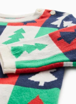 Matching Family Baby Navy Christmas Tree Checkerboard Knitted Set 3-6 months