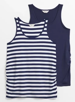 MATERNITY Navy & Stripe Vest Top 2 Pack 12