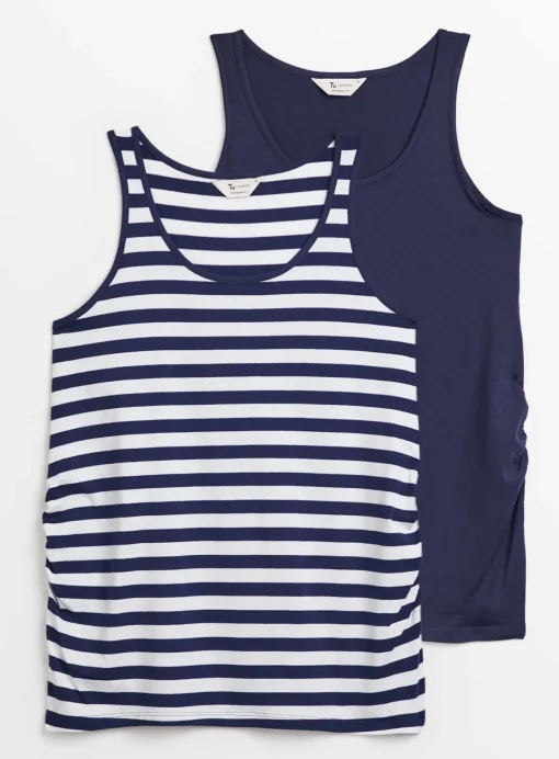 MATERNITY Navy & Stripe Vest Top 2 Pack 12