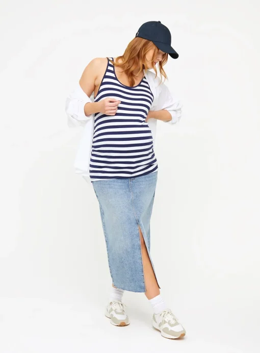 MATERNITY Navy & Stripe Vest Top 2 Pack 12