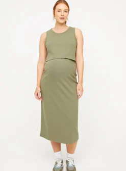 MATERNITY Nursing Khaki Sleeveless Ribbed Dress 20
