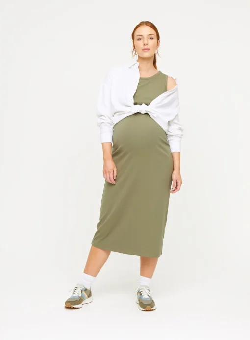 MATERNITY Nursing Khaki Sleeveless Ribbed Dress 20