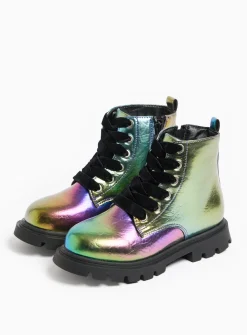 Metallic Iridescent Design Lace-Up Boots 9 Infant