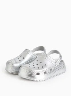 Metallic Silver Ankle Strap Chunky Clogs 5