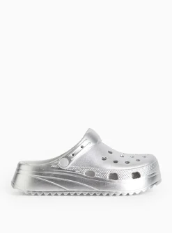 Metallic Silver Ankle Strap Chunky Clogs 5