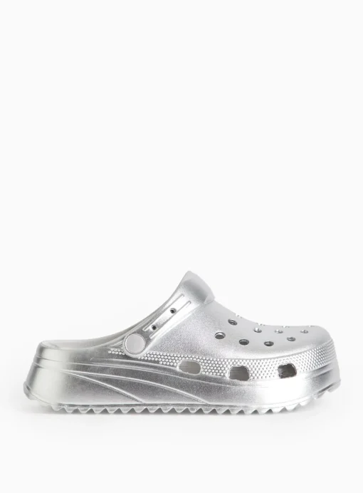 Metallic Silver Ankle Strap Chunky Clogs 5
