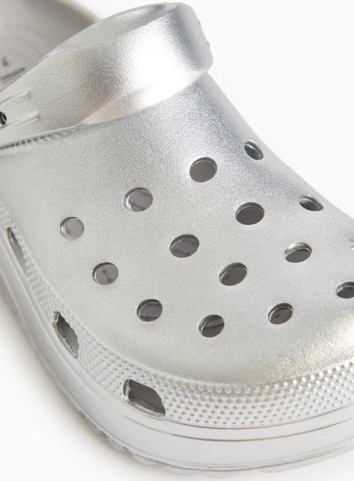 Metallic Silver Ankle Strap Chunky Clogs 5