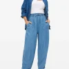 Mid Blue Chambray Barrel Leg Trousers 14