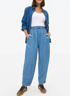 Mid Blue Chambray Barrel Leg Trousers 14