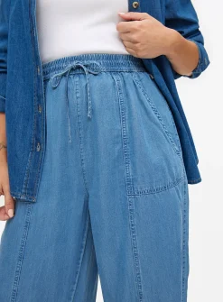 Mid Blue Chambray Barrel Leg Trousers 14