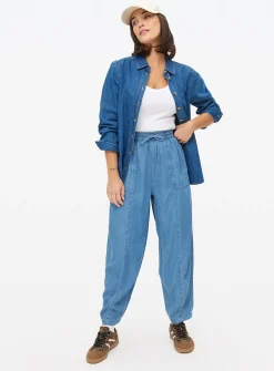 Mid Blue Chambray Barrel Leg Trousers 14