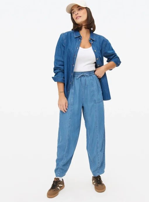 Mid Blue Chambray Barrel Leg Trousers 14