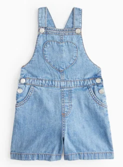 Mid Blue Heart Detail Denim Dungarees 1-2 years