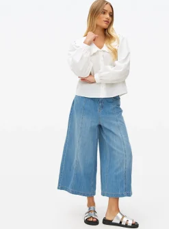 Mid Blue Panel Denim Culottes 8