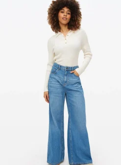 Mid Blue Wash Palazzo Wide Leg Jeans 8L