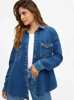 Mid Blue Washed Relaxed Fit Denim Shirt 18