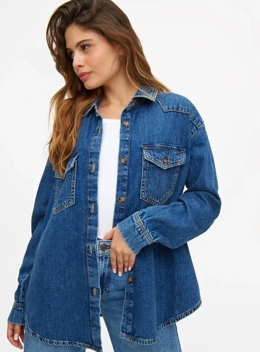 Mid Blue Washed Relaxed Fit Denim Shirt 18