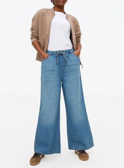 Mid Denim Wide-Leg Pull-On Jogger Jeans 22R
