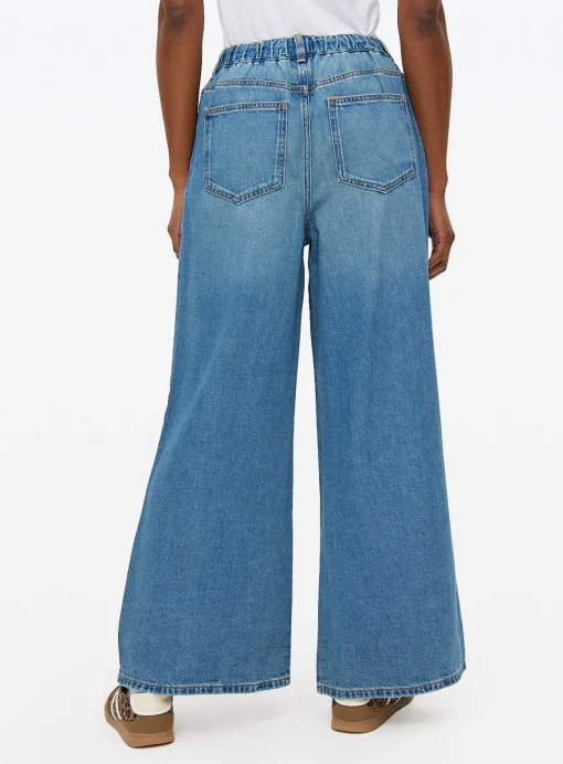 Mid Denim Wide-Leg Pull-On Jogger Jeans 22R