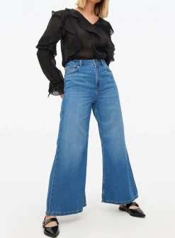 Mid Rinse Flared Palazzo Denim Jeans 18L