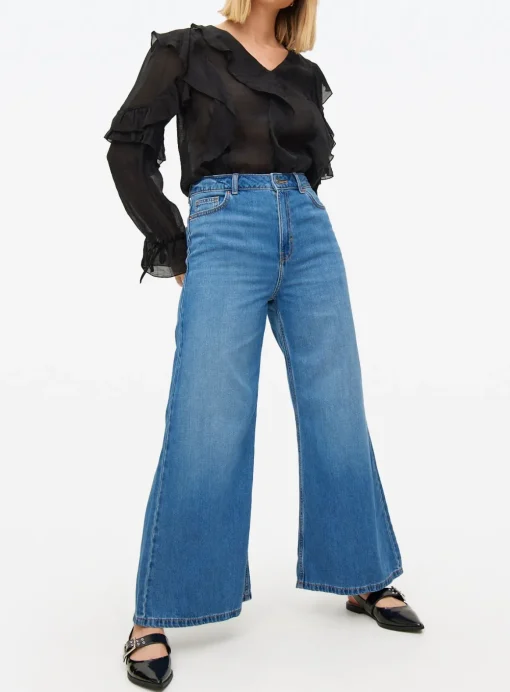 Mid Rinse Flared Palazzo Denim Jeans 18L