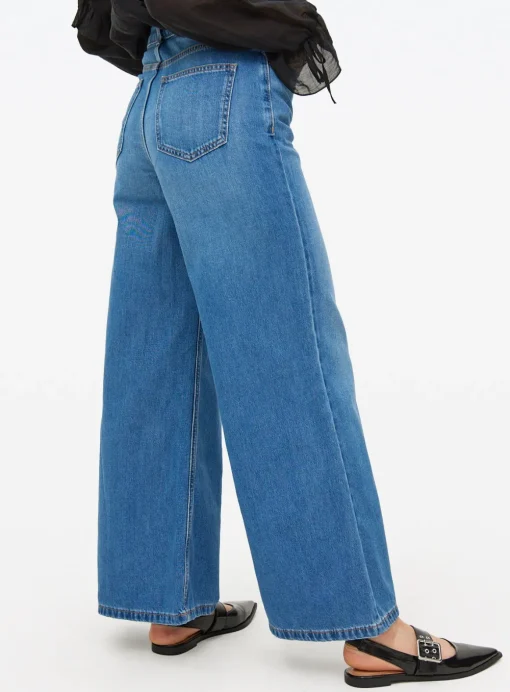 Mid Rinse Flared Palazzo Denim Jeans 18L
