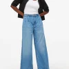 Mid Rinse Pleated Ultra Wide Leg Denim Jeans 10R