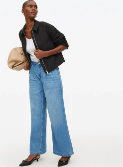 Mid Rinse Pleated Ultra Wide Leg Denim Jeans 10R