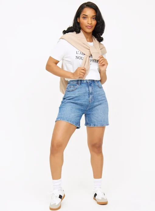 Mid Wash Denim Mom Shorts 8