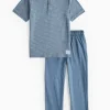 Mini Me Blue Stripe Jersey Pyjama Set 1-2 years