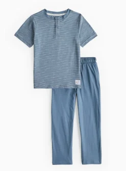 Mini Me Blue Stripe Jersey Pyjama Set 1-2 years