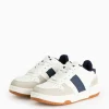 Mini Me White Contrast Navy Faux Leather Trainers 10 Infant