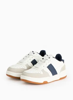 Mini Me White Contrast Navy Faux Leather Trainers 10 Infant