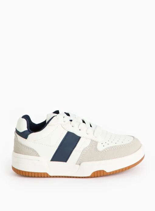 Mini Me White Contrast Navy Faux Leather Trainers 10 Infant