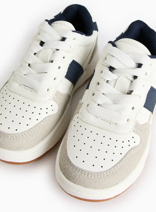 Mini Me White Contrast Navy Faux Leather Trainers 10 Infant