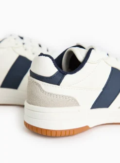 Mini Me White Contrast Navy Faux Leather Trainers 10 Infant