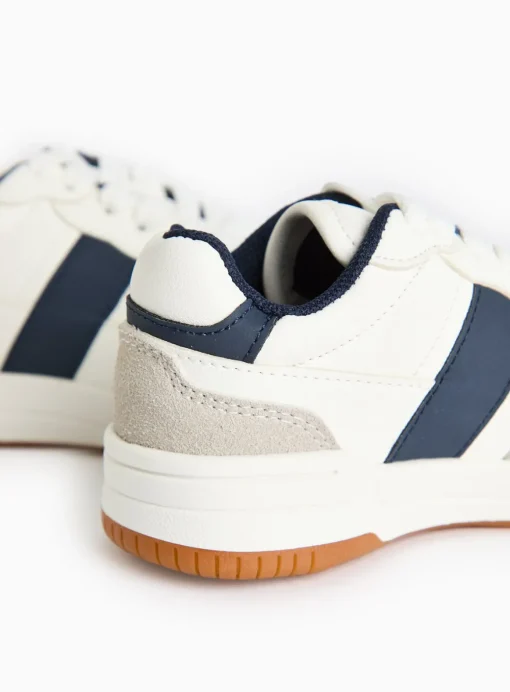 Mini Me White Contrast Navy Faux Leather Trainers 10 Infant