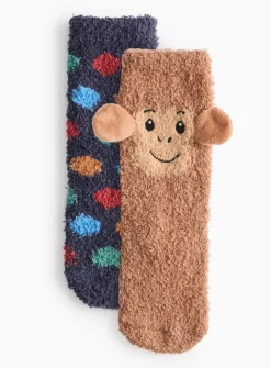 Monkey & Spot Cosy Socks 2 Pack 12.5-3.5